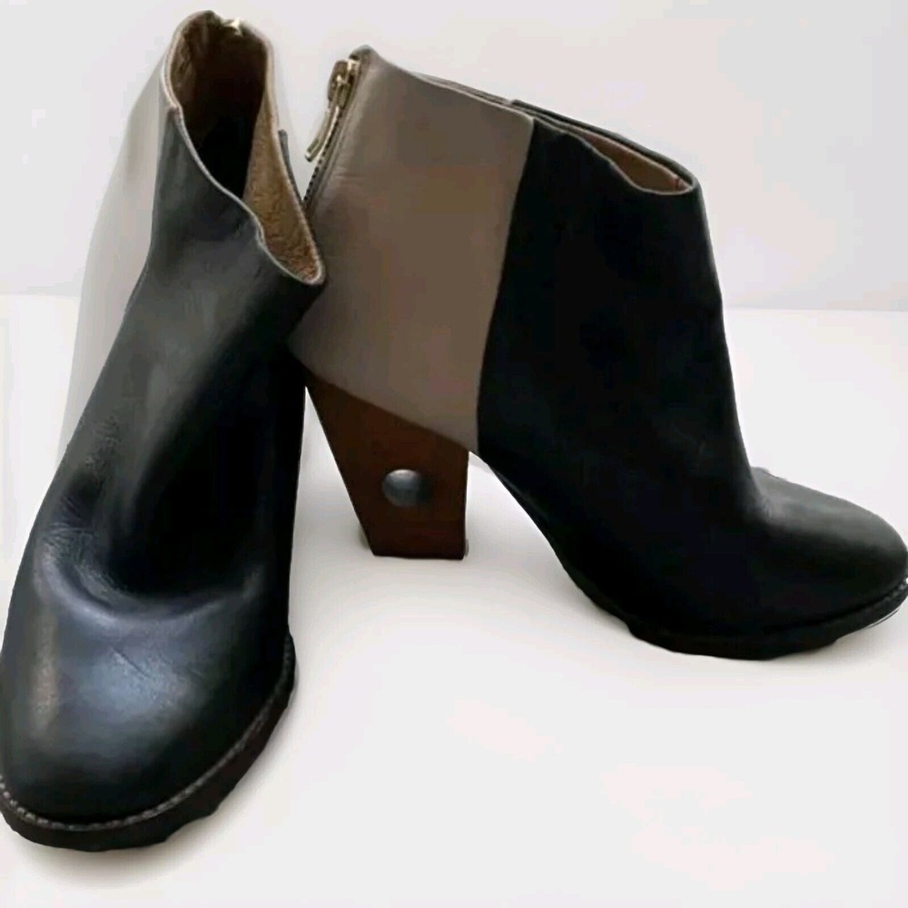 Nina Payne Women's Boot Colorblock Hole Heel Black White Brown Size 7.5 38 - Picture 2 of 6